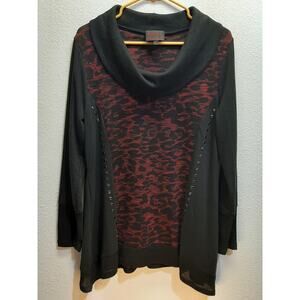 French Blue Women's Cowl Neck Leopard Print Sweater Top l Size: L